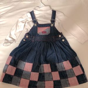 Size 2-3 dungaree skirt by St. Bernard w/white turtleneck and undershorts